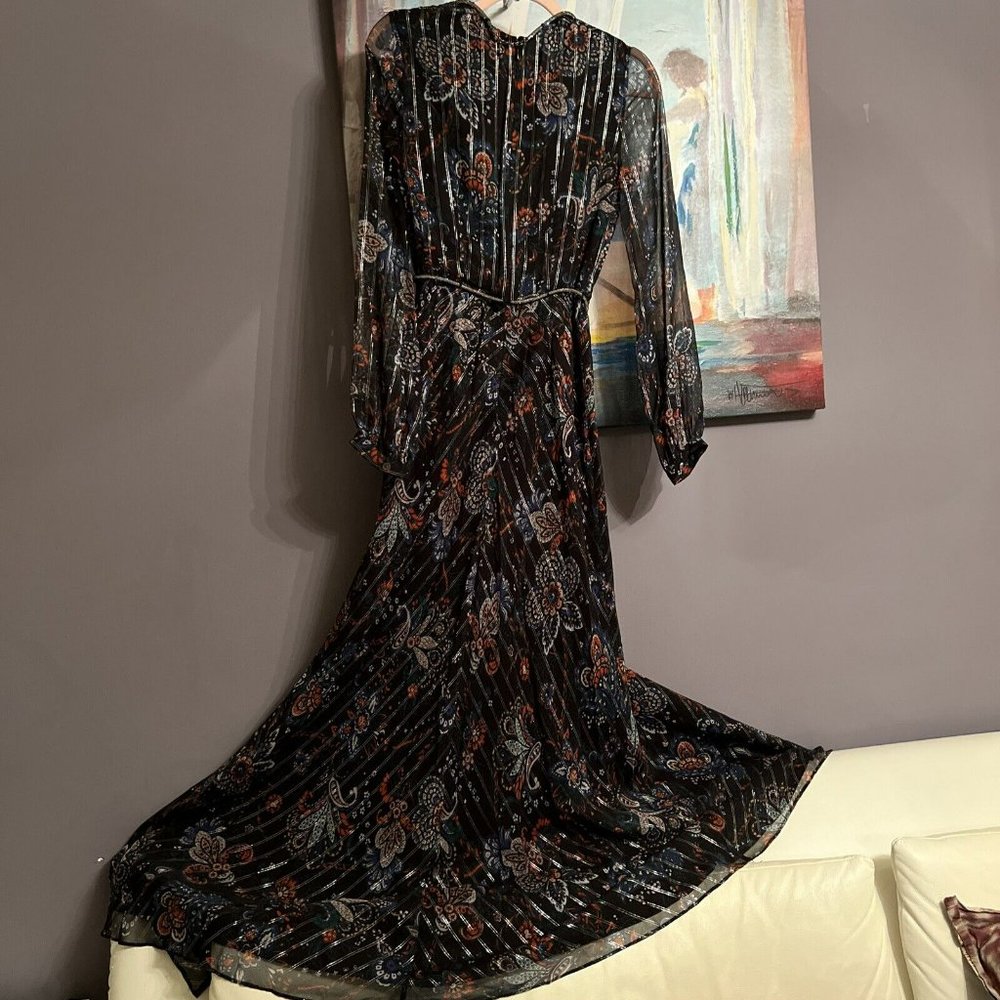 Veronica Beard Black Floral Maxi Dress with Navy and Rust Accents - Picture 6 of 15